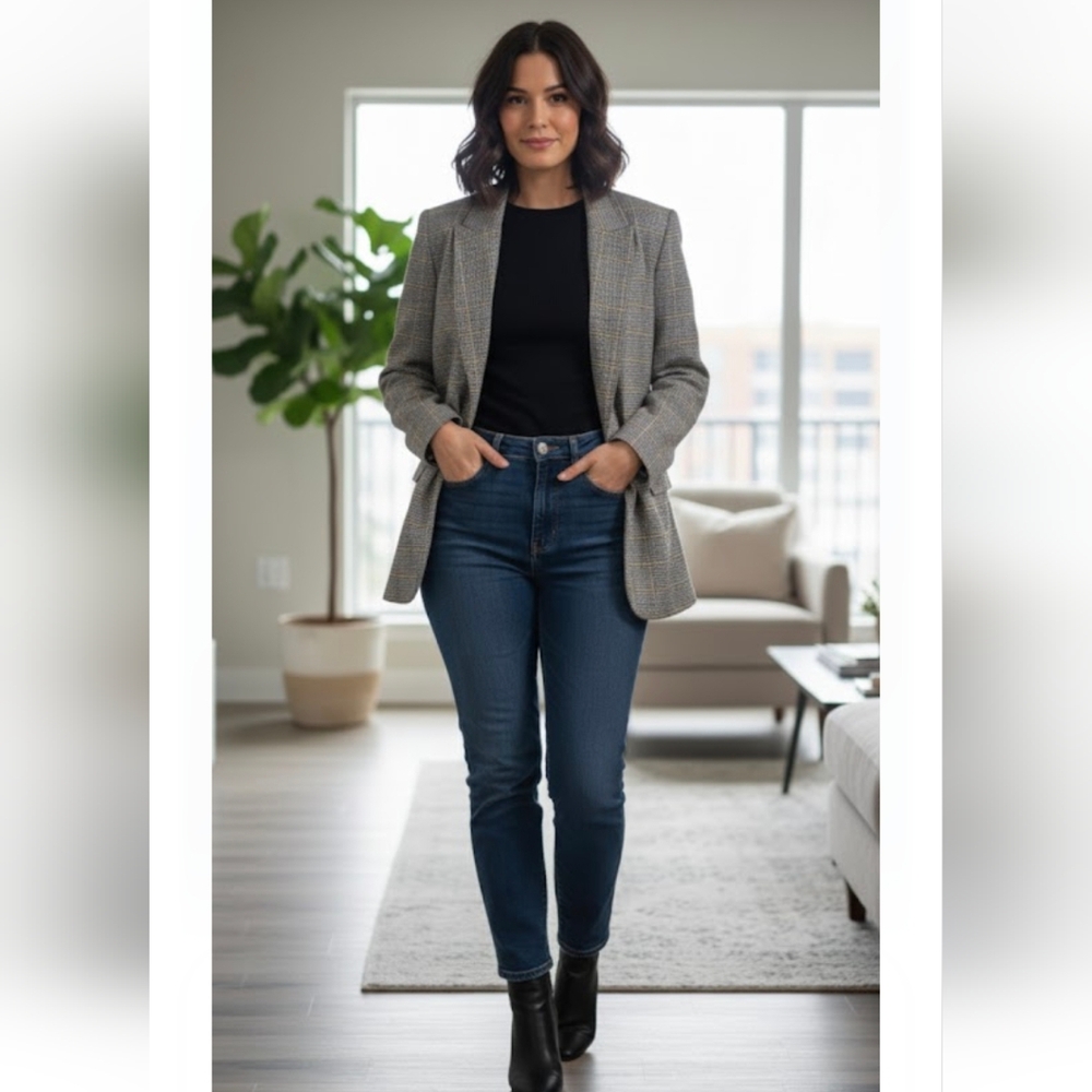 River Island Brown Checkered Blazer